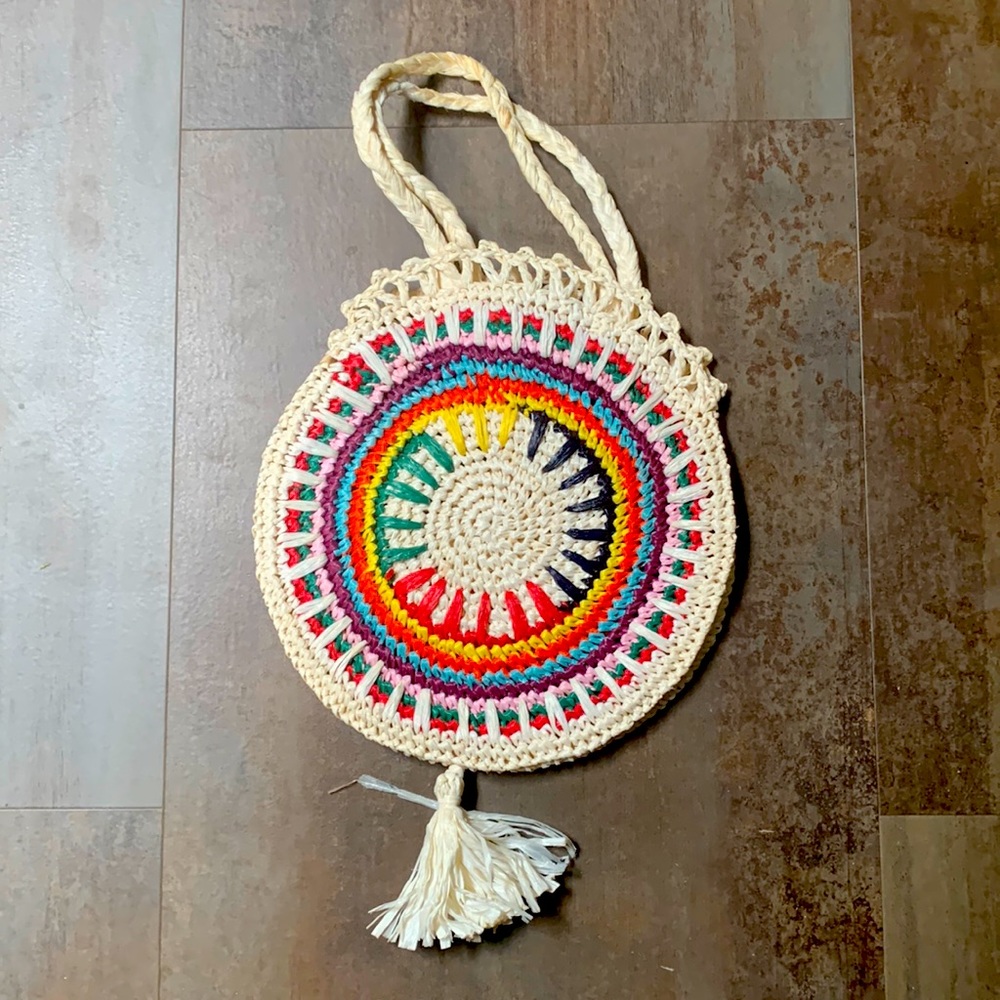 Hand crocheted raffia purse